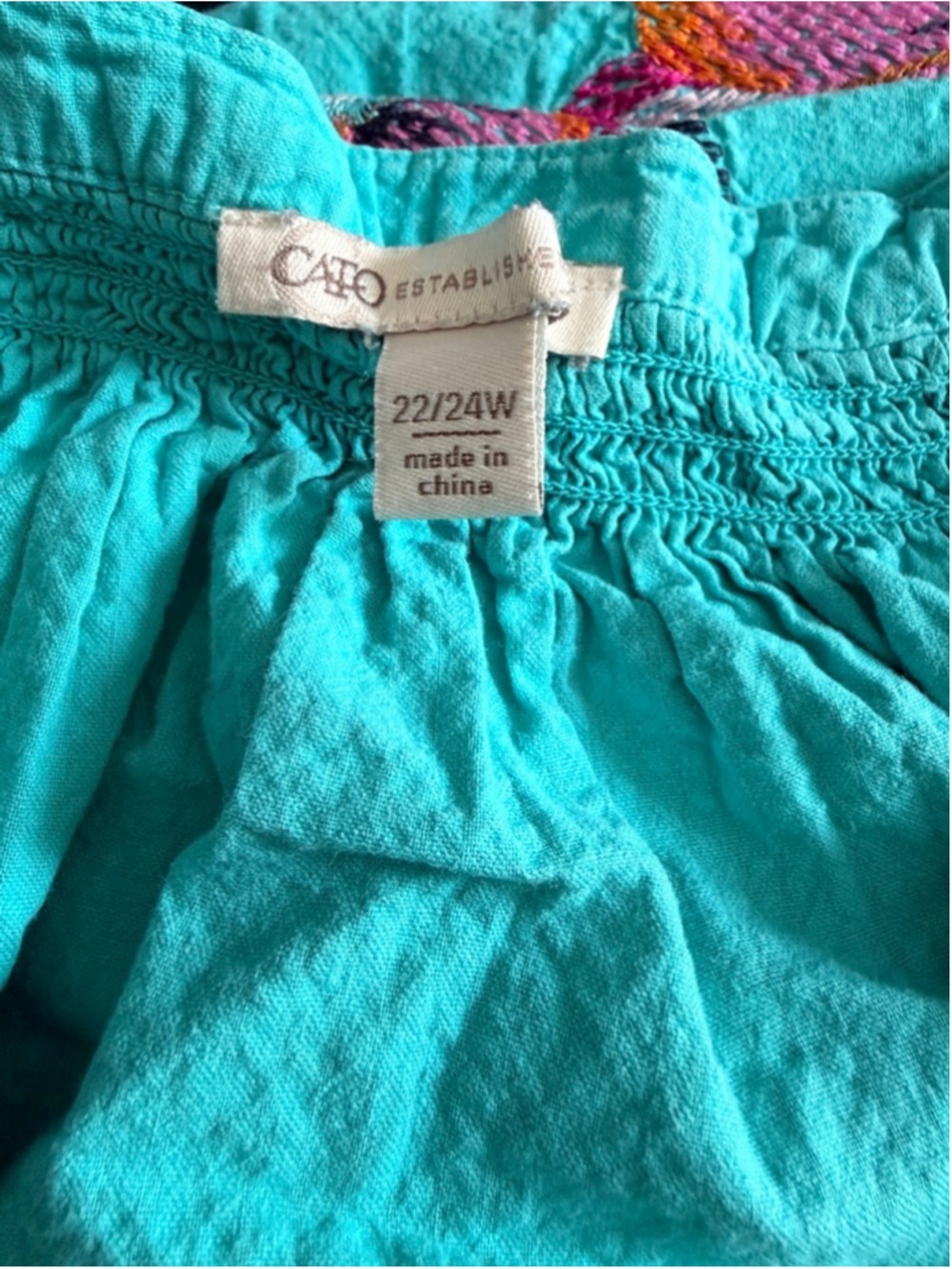 Cato Floral Embroidered Peasant Top Turquoise Plus Size 22/24 Boho - Picture 5 of 5
